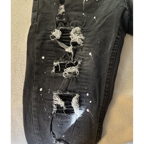 M Society Distressed Ribbed Ripped Paint Skinny Jeans Men's Size 38x32 Black - Picture 8 of 16